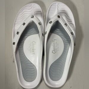 by Tony Little White Rhinestone Flip Flop Sandals